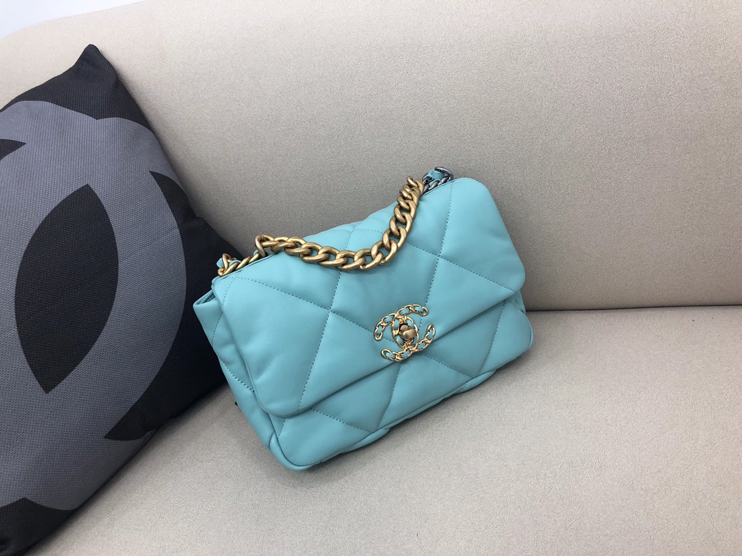 Lambskin 19 Handbag Flap Bag AS1160 Sapphire Blue